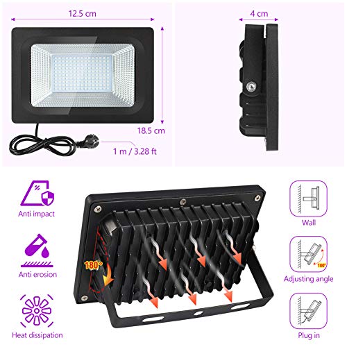 LITAKE UV LED Luz Negra, 30W Violeta Foco UV Ultravioleta, IP65 Impermeable Blacklights 395-400nm UV Led Luz de Inundación para Halloween, Acuario, Fiesta, Pintura Fluorescente, Bar