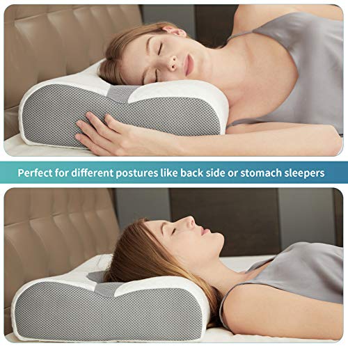LITSPOT Almohada Cervical con Altura Ajustable Reduce Dolores Cervicales Forma Ergonómica Adecuada para Todos los Durmientes Cubierta de Fibra de Bambú（Gris）