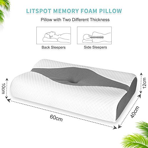 LITSPOT Almohada Cervical con Altura Ajustable Reduce Dolores Cervicales Forma Ergonómica Adecuada para Todos los Durmientes Cubierta de Fibra de Bambú（Gris）