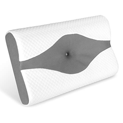 LITSPOT Almohada Cervical con Altura Ajustable Reduce Dolores Cervicales Forma Ergonómica Adecuada para Todos los Durmientes Cubierta de Fibra de Bambú（Gris）