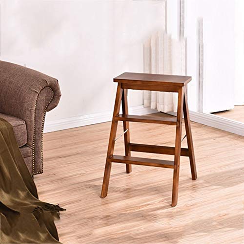 LIUCHUNYANSH Taburete de Doble finalidad de la Cocina del hogar Escala Que Sube Plegable Silla Plegable portátil de heces de Escalera en heces (Color: marrón, tamaño: 42 * 48 * 64cm)
