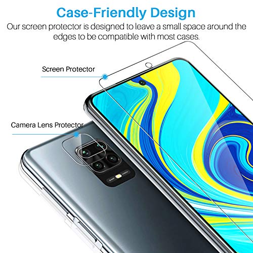 LK 6 Pack Protector de Pantalla Compatible con Xiaomi Redmi Note 9S / Redmi Note 9 Pro,Contiene 3 Pack Cristal Vidrio Templado y 3 Pack Protector de Lente de cámara, Doble Protección