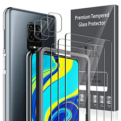 LK 6 Pack Protector de Pantalla Compatible con Xiaomi Redmi Note 9S / Redmi Note 9 Pro,Contiene 3 Pack Cristal Vidrio Templado y 3 Pack Protector de Lente de cámara, Doble Protección