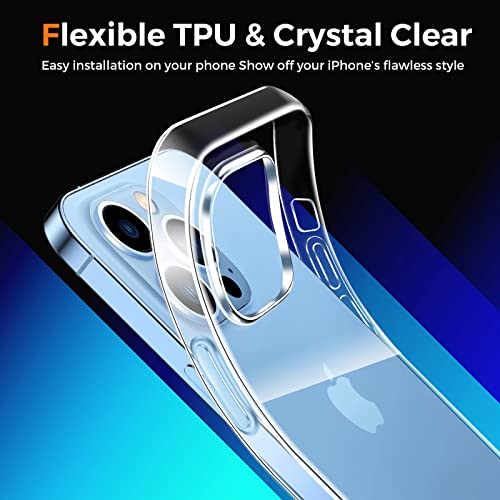 LK Funda Compatible con iPhone 13 Pro MAX 6.7 Pulgadas, 2 Pack HD Cristal Protector de Pantalla y 2 Vidrio Templado Protector de Lente de Cámara, Carcasa Suave TPU Silicona Cover - Clara