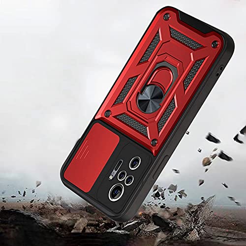 LOCLOUD Funda para Xiaomi Redmi Note 10 Pro, Protección de la Cámara Carcasa con Cubierta de Cámara Deslizante y Soporte de Anill PC Dura y TPU Silicone Anti-Choque Anti-arañazos Case – Rojo