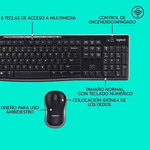 Logitech MK270 Combo Teclado y Ratón inalámbrico para Windows, Conexión 2,4 GHz, Ratón Inalámbrico Compacto, 8 Teclas de Acceso Directo, Batería 2 Años, PC/Portable, QWERTY, Negro