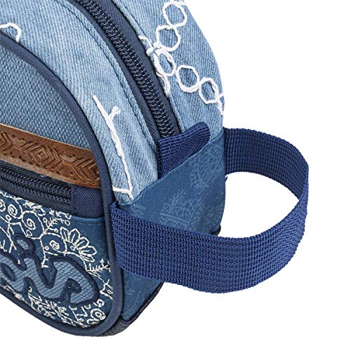 Lois - Neceser de Viaje, Bolsa de Aseo de Lona Estampada y Bordada Flores. asa Lateral práctica cómoda y Bonito diseño Marca Moda y Calidad. 301527, Color Azul