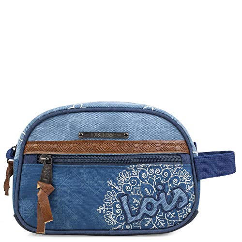 Lois - Neceser de Viaje, Bolsa de Aseo de Lona Estampada y Bordada Flores. asa Lateral práctica cómoda y Bonito diseño Marca Moda y Calidad. 301527, Color Azul