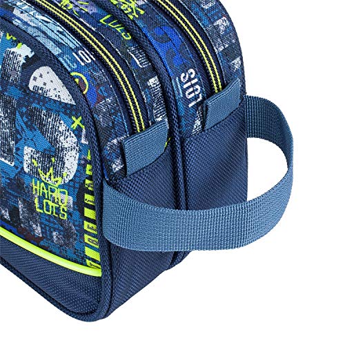 Lois - Neceser de Viaje, Bolsa de Aseo Poliéster Estampado de la Firma LOIS. Diseño Único y Exclusivo Urbano Skater Graffiti Instituto 131727, Color Marino