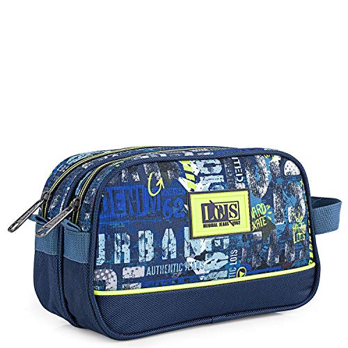 Lois - Neceser de Viaje, Bolsa de Aseo Poliéster Estampado de la Firma LOIS. Diseño Único y Exclusivo Urbano Skater Graffiti Instituto 131727, Color Marino