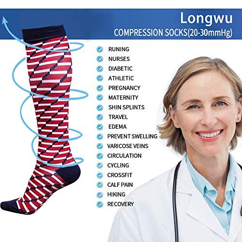 Longwu (3 pares Calcetines de Compresión Recuperación para Hombres y Mujeres (20-30 mmhg) Ideal para Dolor de Espinillas,Deportes,Dolor de Piernas,Varices,Trombosis Venosa Grave, Embarazo