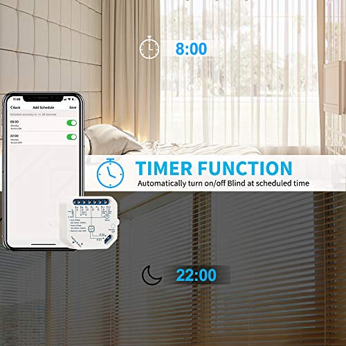 LoraTap Interruptor Persianas WiFi, Relé de Persianas Temporizador Inteligente para Cortina Eléctrica, Control Remoto por Teléfono, Compatible con Alexa y Google Home para Control de Voz, 300W