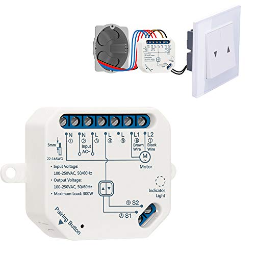LoraTap Interruptor Persianas WiFi, Relé de Persianas Temporizador Inteligente para Cortina Eléctrica, Control Remoto por Teléfono, Compatible con Alexa y Google Home para Control de Voz, 300W
