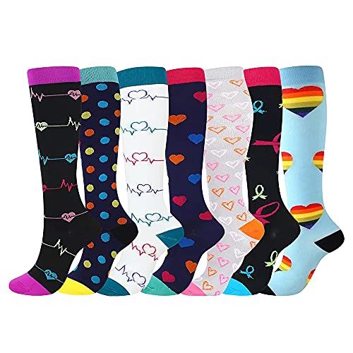 Losvcbcx Calcetines de Compresión Calcetines de Compresión médicos (7 pares) Para Hombres y Mujeres de 15 a 20 mmHg, los Mejores para Atletismo, Carrera, Viajes en avión, Apoyo (L/XL, Mix colour 1)