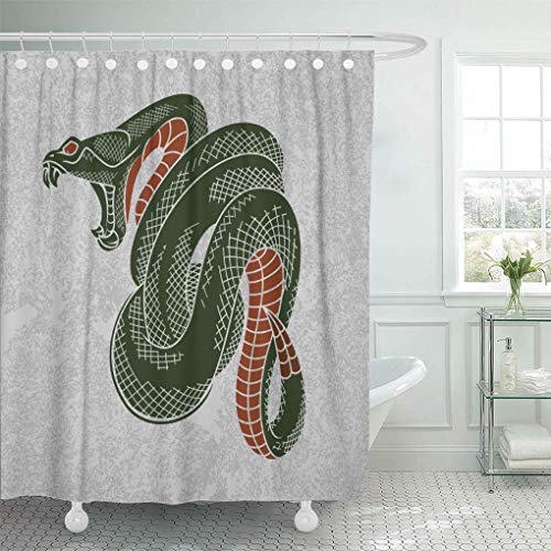 lovedomi Cortina de Ducha Rock Tattoo Viper Snake Ink Technique tee Cobra Juego de Cortinas de Ducha Vintage con 12 Ganchos Juego de baño de Tela de poliéster Impermeable de 72 x 72 Pulgadas