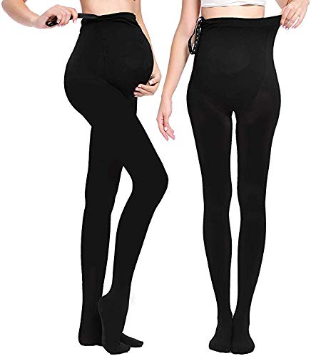 LOVELYBOBO 2 Pack Medias Invernales Premama Panty para Futura Mama Pantimedias para Mujeres embarazadas Leggings 320D (negro + desnudo)