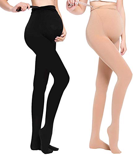 LOVELYBOBO 2 Pack Medias Invernales Premama Panty para Futura Mama Pantimedias para Mujeres embarazadas Leggings 320D (negro + desnudo)