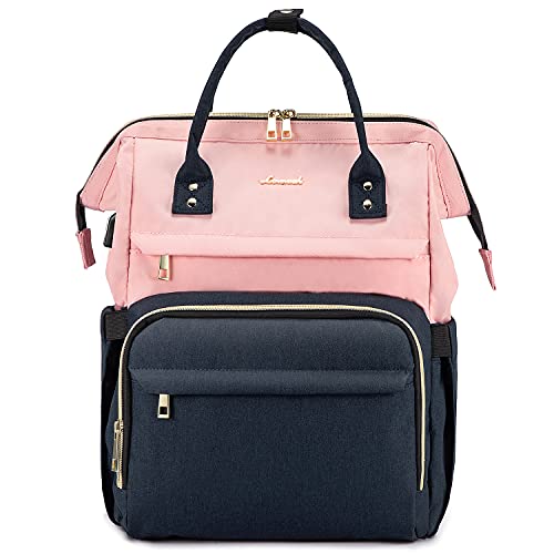 LOVEVOOK Mochila Portátil Mujer, Elegante Mochila Escuela con Compartimento para Portátil de 15,6 Pulgadas, Mochila para Universidad Viajes Trabajo Negocios Profesora, Rosa Azul marino
