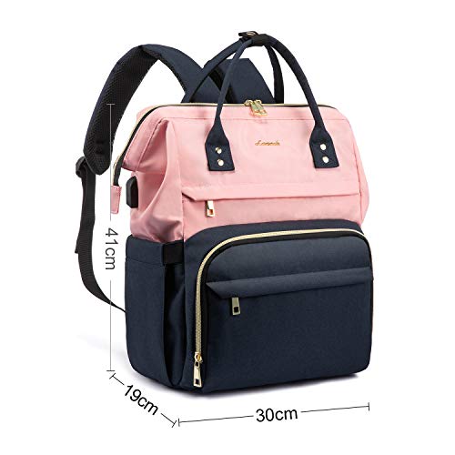 LOVEVOOK Mochila Portátil Mujer, Elegante Mochila Escuela con Compartimento para Portátil de 15,6 Pulgadas, Mochila para Universidad Viajes Trabajo Negocios Profesora, Rosa Azul marino