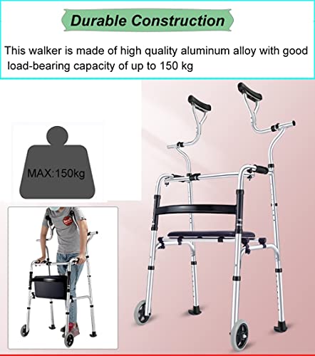 Lqdp Andador Andadores para Ancianos Andador con Andador con Asiento Resistente, Andador con Ruedas Plegable con 2 Ruedas y Asiento, para Adolescentes con Necesidades Especiales, Altura Ajustable