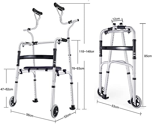 Lqdp Andador Andadores para Ancianos Andador con Andador con Asiento Resistente, Andador con Ruedas Plegable con 2 Ruedas y Asiento, para Adolescentes con Necesidades Especiales, Altura Ajustable