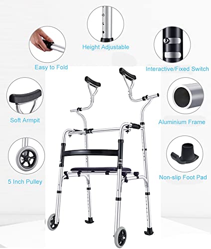 Lqdp Andador Andadores para Ancianos Andador con Andador con Asiento Resistente, Andador con Ruedas Plegable con 2 Ruedas y Asiento, para Adolescentes con Necesidades Especiales, Altura Ajustable