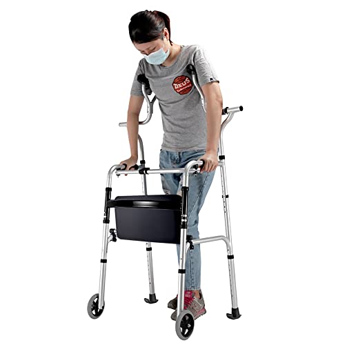 Lqdp Andador Andadores para Ancianos Andador con Andador con Asiento Resistente, Andador con Ruedas Plegable con 2 Ruedas y Asiento, para Adolescentes con Necesidades Especiales, Altura Ajustable