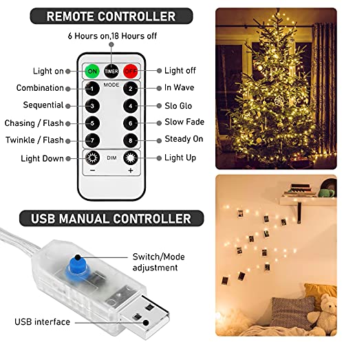 Luces de Cadena de Cortina, 3 x 2m LED Cortina Luces, 200LEDs Cadena de Luces Navidad, 8 Modos de Luces de Hadas, IP65 Impermeable, Cortina Luces USB para Decoración de Casa, Fiestas, Navidad, Bodas