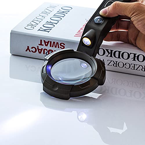 Lupa con brújula de luz Espejo de ampliación de iluminación Lupa para personas mayores Inspección de lectura, monedas, joyas, linterna de exploración
