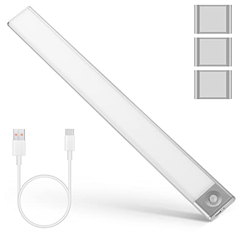 Luz Armario 72 LED,USB Recargable Luces LED Armario con detector de movimiento y banda magnética para,3 Modos Lámpara LED de Armario con Tira Magnética,Ideal para Armario Garaje Gabinete Escalera
