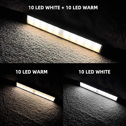 Luz nocturna portátil de 20 LED con sensor de movimiento, 4 vatios, detector de sensor y modos de apagado y encendido continuo, recargable por USB, 2 tiras magnéticas adicionales, 4 unidades