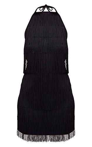 L'VOW Vestido de mujer de los años 20, con flecos, con soporte, ideal para fiestas, carnaval y fiestas Negro XL