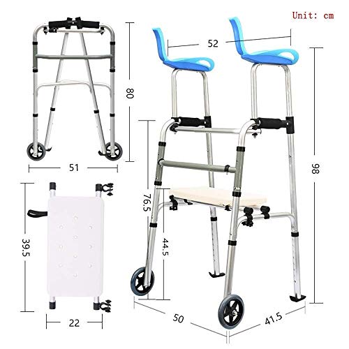 LXDDJZXQ Andador para Ancianos Walker, Ancianos Ajustables con cojín for el Brazo y Ruedas for discapacitados y Personas de Edad Avanzada Estable Antideslizante con Tabla for Sentarse