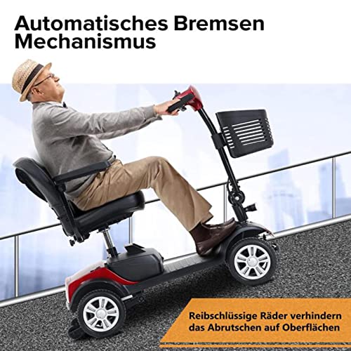 lxiluv Scooter De Movilidad De 4 Ruedas,Patinete De Movilidad Compacto Motorizado Plegable, Patinete Eléctrico Transportable, para Discapacitados/Ancianos/Adultos,Carga 120Kg/265Lb,Red