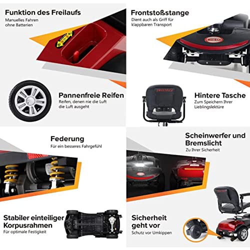 lxiluv Scooter De Movilidad De 4 Ruedas,Patinete De Movilidad Compacto Motorizado Plegable, Patinete Eléctrico Transportable, para Discapacitados/Ancianos/Adultos,Carga 120Kg/265Lb,Red