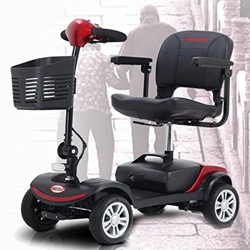 lxiluv Scooter De Movilidad De 4 Ruedas,Patinete De Movilidad Compacto Motorizado Plegable, Patinete Eléctrico Transportable, para Discapacitados/Ancianos/Adultos,Carga 120Kg/265Lb,Red