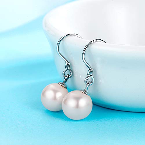 Lydreewam Pearl Dangle Pendientes de gota mujeres plata de ley 925 con 8 mm perla Natural de agua dulce