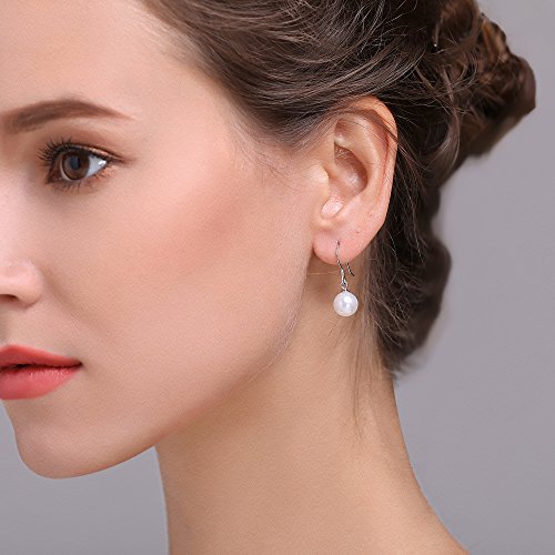 Lydreewam Pearl Dangle Pendientes de gota mujeres plata de ley 925 con 8 mm perla Natural de agua dulce