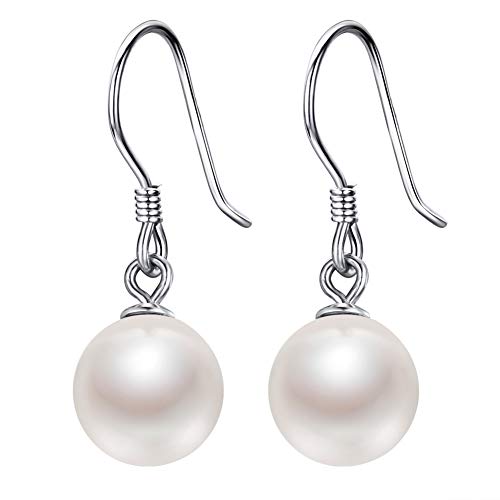 Lydreewam Pearl Dangle Pendientes de gota mujeres plata de ley 925 con 8 mm perla Natural de agua dulce