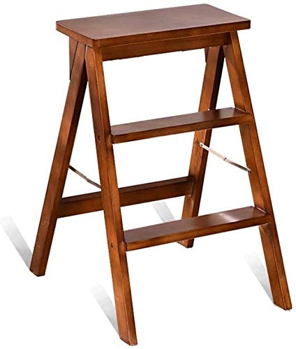 LYQQQQ Silla Plegable Escalera Portable Adulto de heces al Subir Las escaleras de Madera Maciza Asiento Adecuado for la Cocina de la Sala multifunción Que Encoge Escalera (Color : Brown)