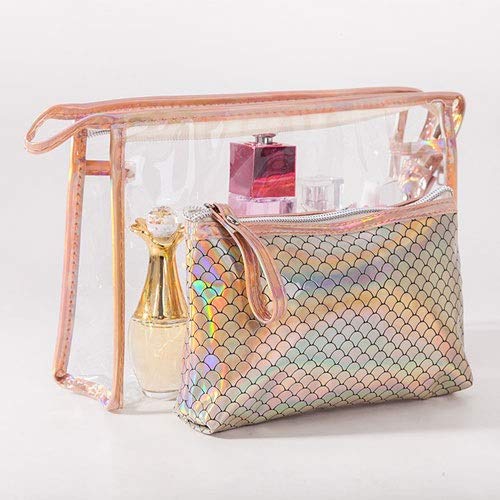 LYX Bolsa láser de escamas de pescado de dos piezas Bolsa cosmética de PVC for mujer Bolsa de lavado impermeable for viaje Bolsa de almacenamiento Adecuado for almacenamiento de viaje (Color : Gold)