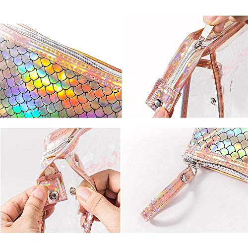 LYX Bolsa láser de escamas de pescado de dos piezas Bolsa cosmética de PVC for mujer Bolsa de lavado impermeable for viaje Bolsa de almacenamiento Adecuado for almacenamiento de viaje (Color : Gold)