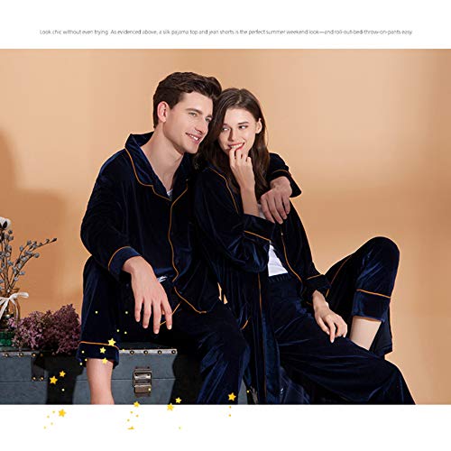 LZJDS Camisón Camisón Mujer Otoño Dorado Seda Terciopelo Albornoz Franela Gruesa Pareja Grúa Pijamas Boda Servicio A Domicilio Traje De Hombre,Dark Blue Female,L