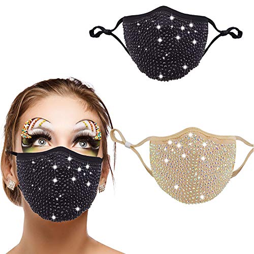 Ma_scarilla para Mujer, 2 Piezas Moda Protective con Orejeras Ajustables De Lentejuelas De Diamantes De Imitación Caliente De Diamantes De Imitación De Algodón