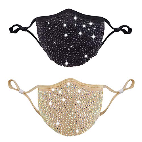 Ma_scarilla para Mujer, 2 Piezas Moda Protective con Orejeras Ajustables De Lentejuelas De Diamantes De Imitación Caliente De Diamantes De Imitación De Algodón