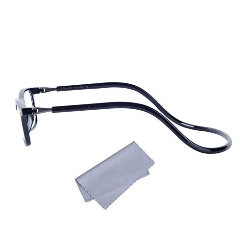 Magnéticas Gafas de lectura Plegables Negro +2.5 QIXU Presbicia Vista para Hombre y Mujer Montura Regulable Colgar del Cuello y Cierre con Imán +2.5(60-64 años)