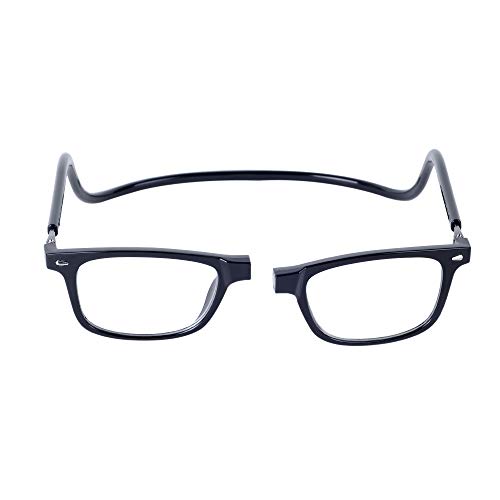 Magnéticas Gafas de lectura Plegables Negro +2.5 QIXU Presbicia Vista para Hombre y Mujer Montura Regulable Colgar del Cuello y Cierre con Imán +2.5(60-64 años)