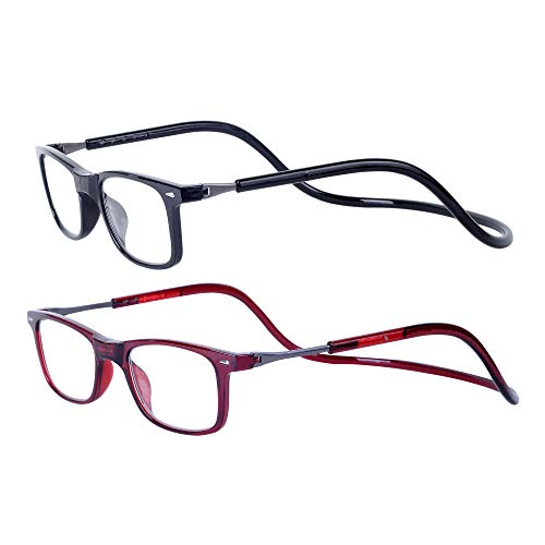 Magnéticas Gafas de lectura Plegables Negro +2.5 QIXU Presbicia Vista para Hombre y Mujer Montura Regulable Colgar del Cuello y Cierre con Imán +2.5(60-64 años)