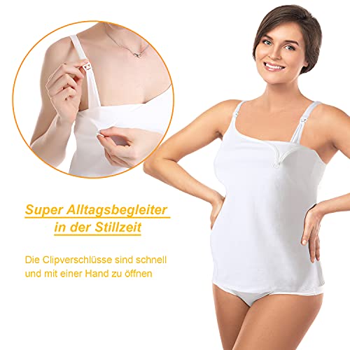 MAIFUN Algodón Camiseta Básica Tirantes Lactancia ¡Dar el Pecho La Camiseta Ropa Premamá con Sujetador Incorporado(Negro+Blanco,M)