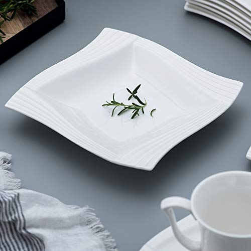 MALACASA, serie Amparo, 36 PCS Vajillas de Porcelana Blanca Crema con 6 Tazas de café, mugs, Platillos, Platos de Postre, Platos de Sopa y Platos Planos para 6 Personas